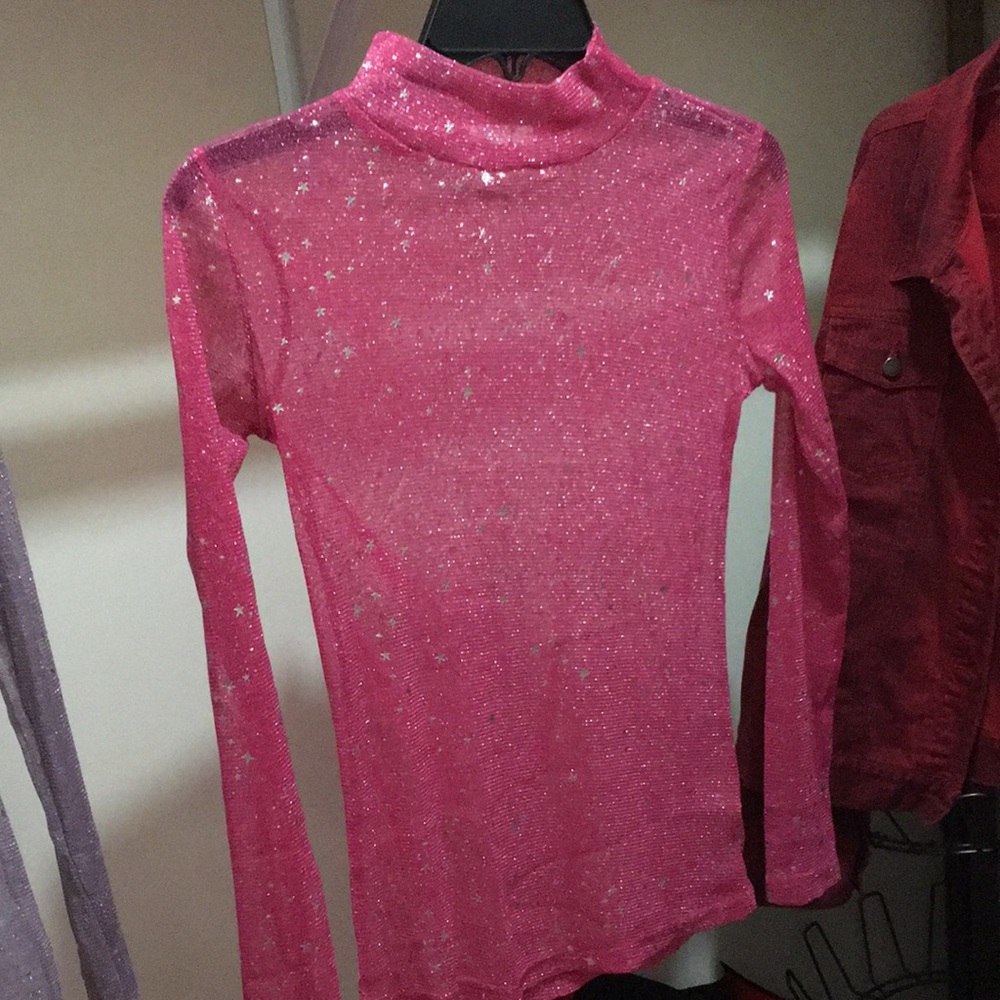 Pink long sleeve mesh start top